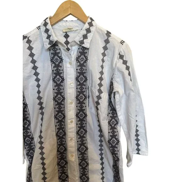 Julia Amory Women's Boho Embroidered Long Sleeve Shirt Dress White Brown Size S - Picture 2 of 8